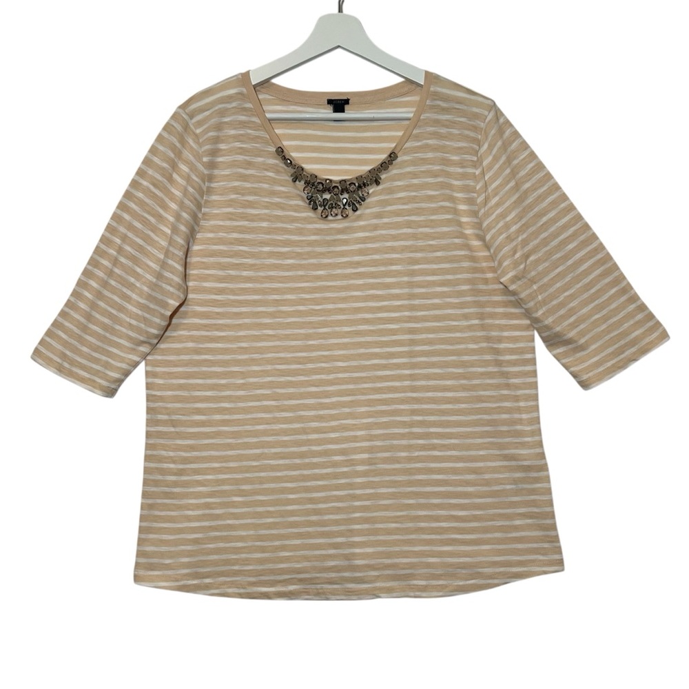 J CREW Women’s XL Striped Top t-shirt Short Sleeves Stretch Cotton Beaded